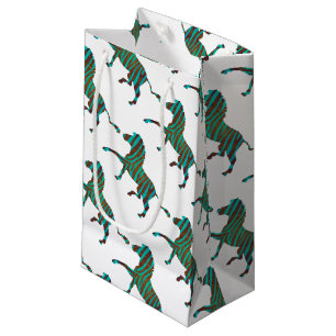 Sacola Para Presentes Pequena Zebra Brown e Teal Impressão Silhouette