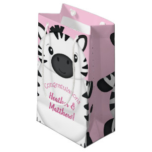 Sacola Para Presentes Pequena Zebra Chá de fraldas Safari Menina Rosa