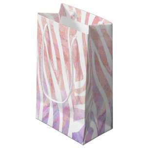 Sacola Para Presentes Pequena Zebra rosa e Impressão branca