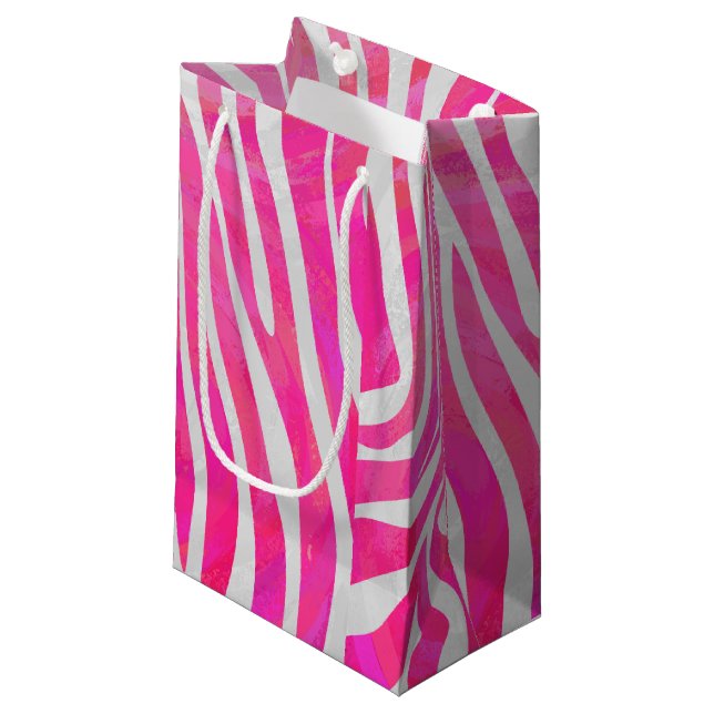 Sacola Para Presentes Pequena Zebra, rosa-quente e Impressão branco (Frente inclinada)