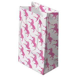 Sacola Para Presentes Pequena Zebra Rosa Quente e Silhueta Branca