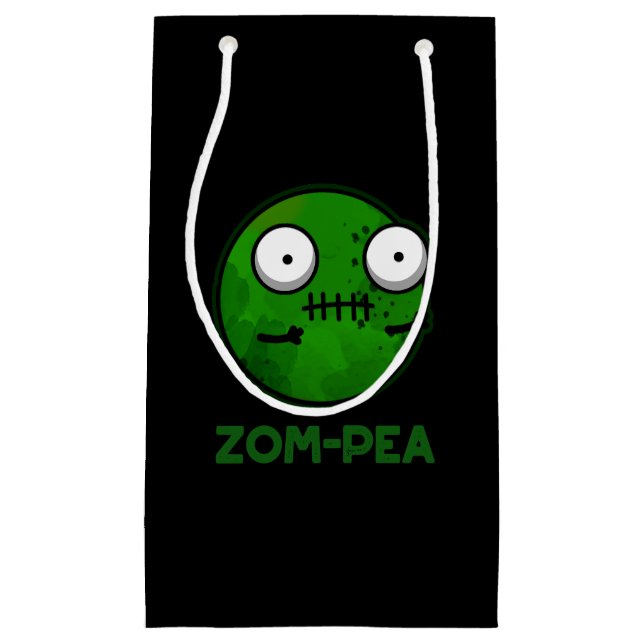 Sacola Para Presentes Pequena Zom-pea Engraçado Zombie Pea Pun Dark BG (Frente)