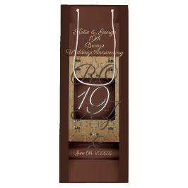 Sacola Para Vinho 19º Aniversário do Casamento Bronze Escuro