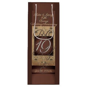Sacola Para Vinho 19º Aniversário do Casamento Bronze Escuro