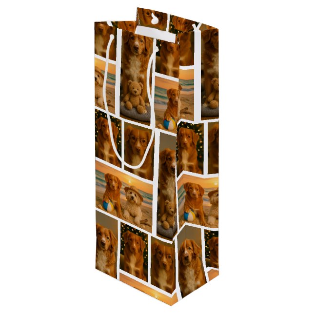 Sacola Para Vinho 4 Colagem de Fotos Personalizadas (Verso inclinado)