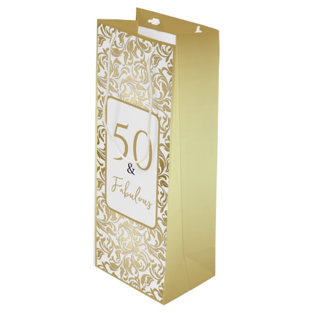 Sacola Para Vinho 50 e fabuloso padrão de espiral Dourada decorativa (Frente inclinada)