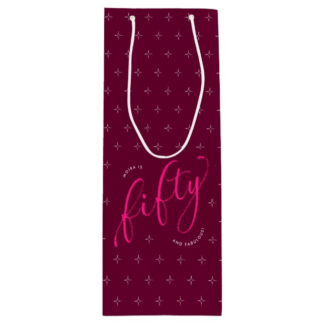 Sacola Para Vinho 50 e Fabuloso Rosa Quente Moderno 50º Aniversário (Frente)