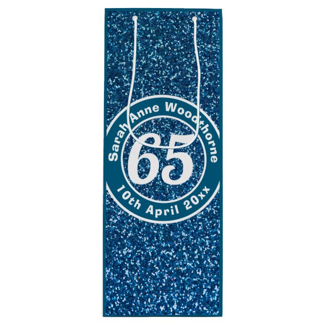 Sacola Para Vinho 65.o aniversário com Nome, Idade e Vinho de Data (Frente)