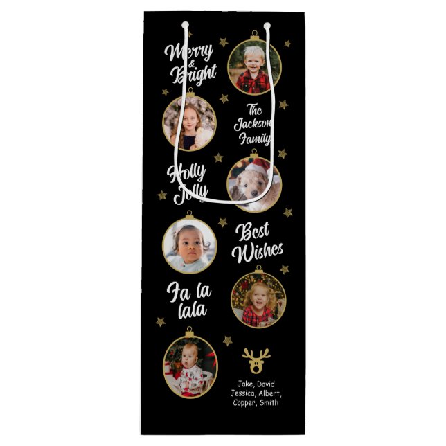 Sacola Para Vinho 6 Fotos de Natal Bolhas Pretas (Frente)