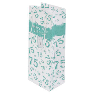 Sacola Para Vinho 75.º Parabéns Teal/White Number Padrão