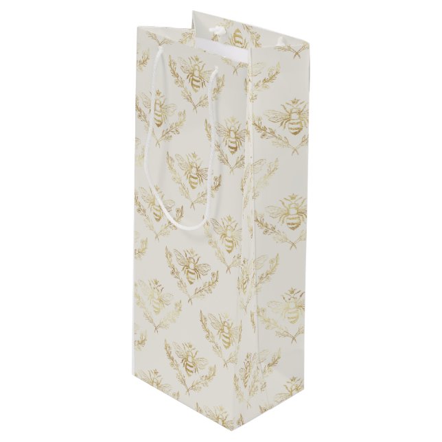 Sacola Para Vinho Abelhas de ouro com padrão coroa (Frente inclinada)