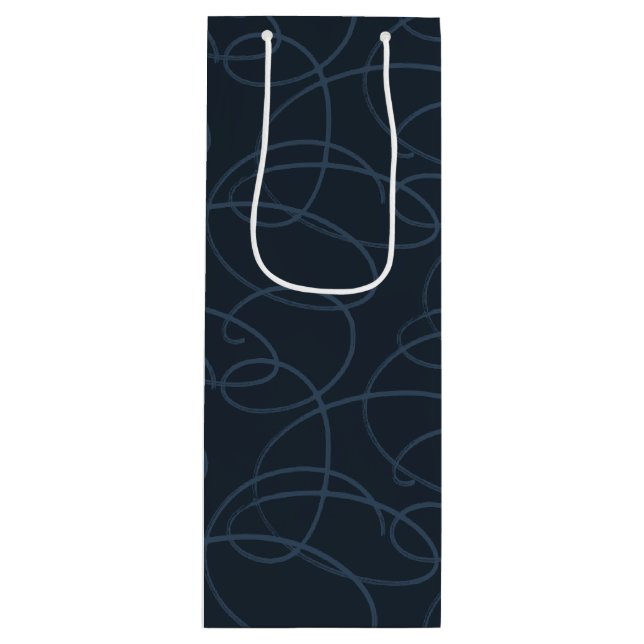 Sacola Para Vinho Abstract Swirling Vine | Modern Line Art Dark Navy (Frente)