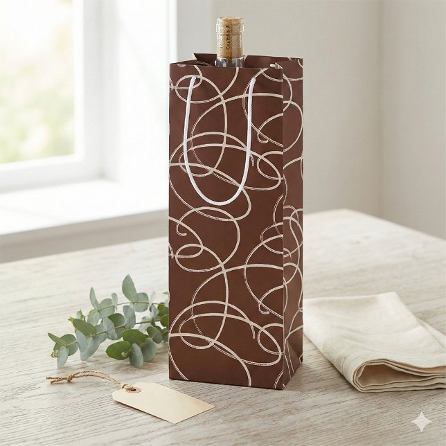 Sacola Para Vinho Abstract Swirling Vine | Modern Line Art Rust (Criador carregado)