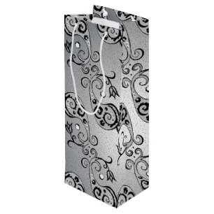 Sacola Para Vinho Abstrato Silver e Tulipas Negras Padrão Botek