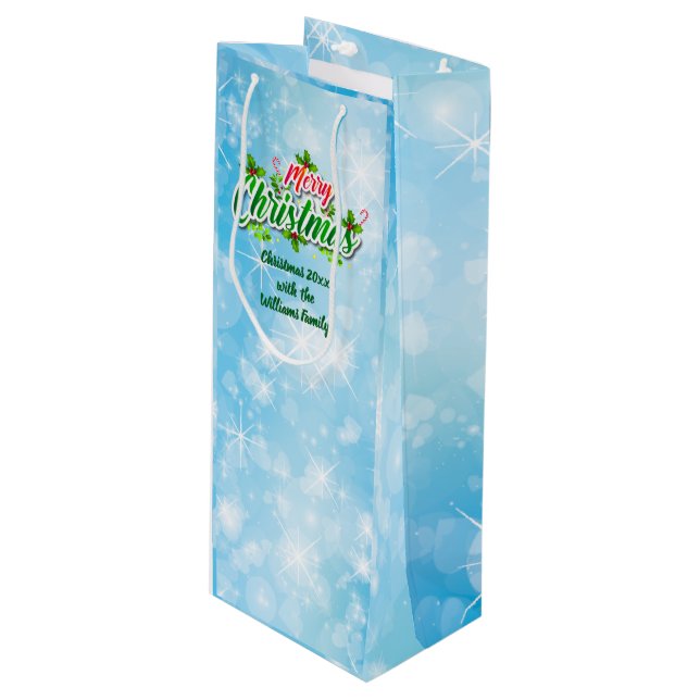 Sacola Para Vinho Adicione Nome Correspondente a Feliz Natal Azul Pr (Frente inclinada)