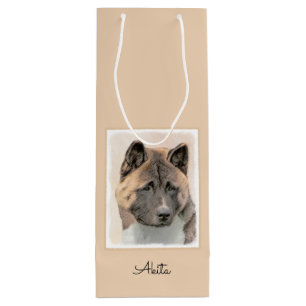 Sacola Para Vinho Akita Painting - Bela Arte Canina Original