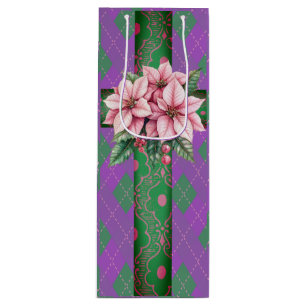 Sacola Para Vinho Algodão doce, rosa e púrpura, Natal