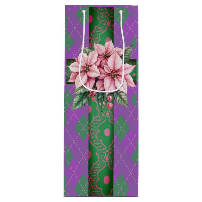 Sacola Para Vinho Algodão doce, rosa e púrpura, Natal (Frente)