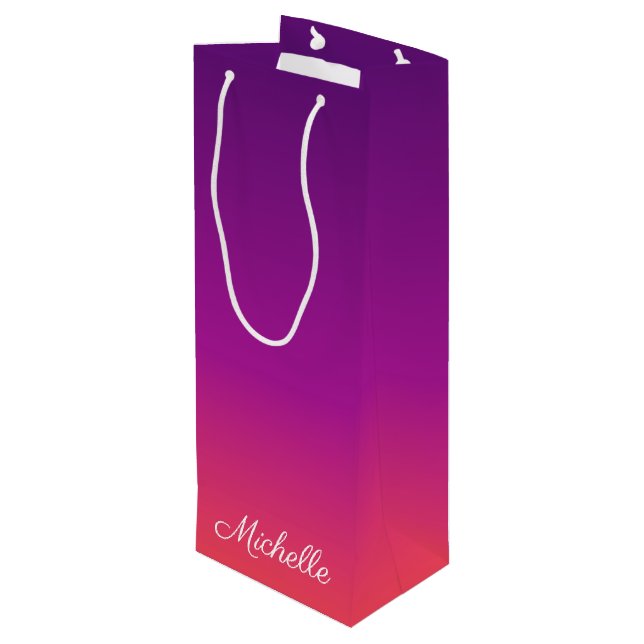 Sacola Para Vinho Ambre de gradiente roxo, rosa e laranja (Verso inclinado)