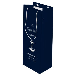 Sacola Para Vinho Âncora Náutica Personalizada Casamento Azul Marinh