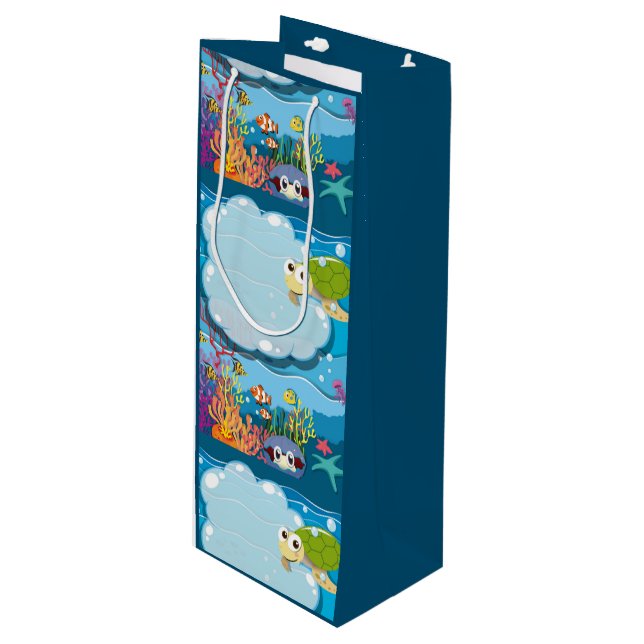 Sacola Para Vinho Animais do Mar Subaquático Pescada do Tartaruga do (Frente inclinada)