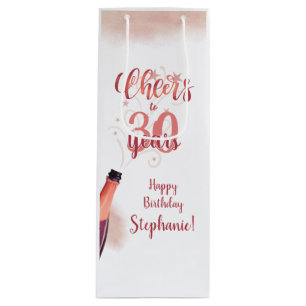 Sacola Para Vinho Aniversário CHEERS A ANOS, Script Rosa Dourado