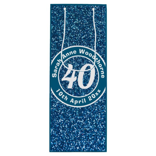 Sacola Para Vinho Aniversário com Frasco de Vinho Nome, Idade e Data (Frente)