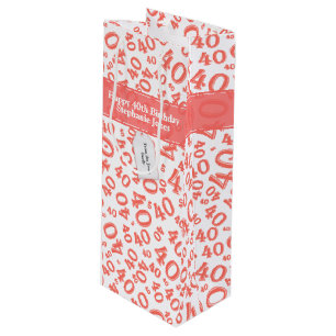 Sacola Para Vinho Aniversário de 40 anos Feliz Padrão Coral/Branco 4
