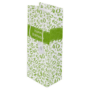 Sacola Para Vinho Aniversário de 40 anos Feliz padrão verde e branco