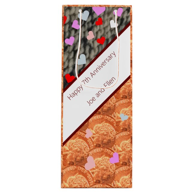 Sacola Para Vinho Aniversário de 7, Lã e Cobre (Frente)