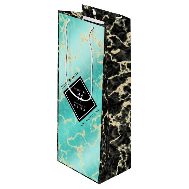 Sacola Para Vinho Aniversário de Casamento de Turquesa de 11 anos El (Frente inclinada)