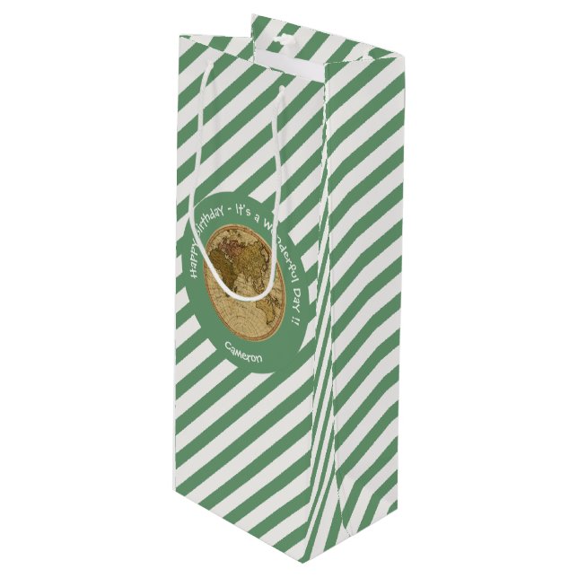 Sacola Para Vinho Antiguidade 1786 - Partido Tema do Mapa do Hemisfé (Frente inclinada)