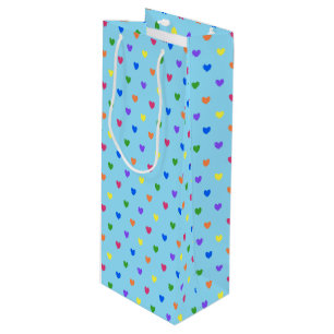 Sacola Para Vinho Arco-íris polca corações em azul-bebê