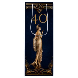 Sacola Para Vinho Art Deco 40ª garota flapper azul dourado Gatsby vi
