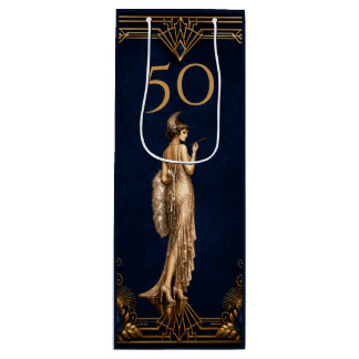 Sacola Para Vinho  Art Deco 50º aniversário garota flapper azul dour