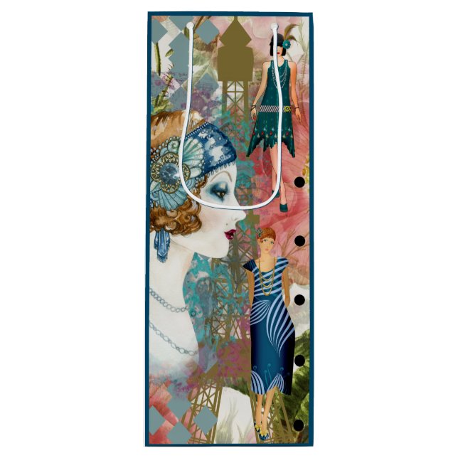 Sacola Para Vinho Art Deco Flappers Gift Bag (Frente)