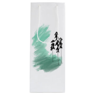Sacola Para Vinho arte de árvore verde escandinava simples moderno m