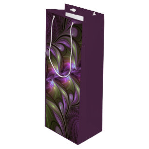 Sacola Para Vinho Arte Fractal de Khaki, Abstrato violeta e colorida