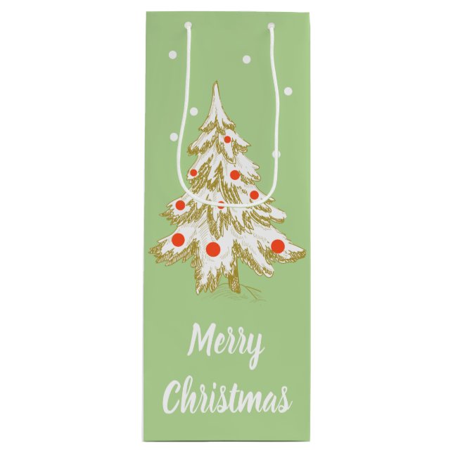 Sacola Para Vinho Árvore de Natal Coberta de Neve (Frente)