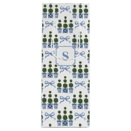 Sacola Para Vinho Árvore Topiária Chinoiserie com Laço Azul