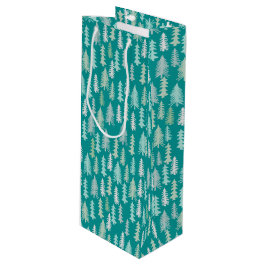 Sacola Para Vinho Árvores de Natal Pintadas Aqua White Blue Teal