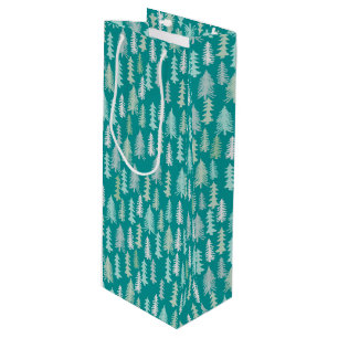 Sacola Para Vinho Árvores de Natal Pintadas Aqua White Blue Teal