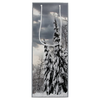 Sacola Para Vinho Árvores Sempre Verdes Cobertas de Neve sob Inverno