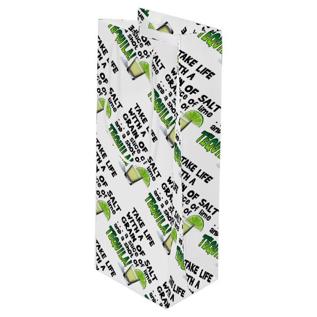 SACOLA PARA VINHO AS BOLSAS DO PRESENTE - VIDA, LIMÃO, SAL, TEQUILA! (Frente inclinada)