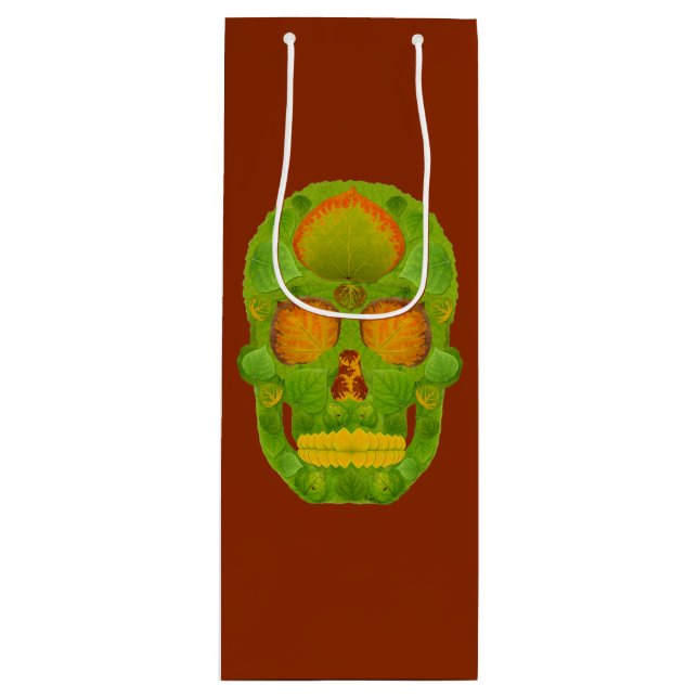 Sacola Para Vinho Aspen Folha Skull 10 (Frente)