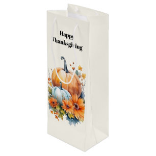 Sacola Para Vinho Autumn Pumpkins e Flores - Ação de Graças