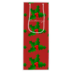 Sacola Para Vinho Azevinho verde e vermelho Thunder_Cove do Natal