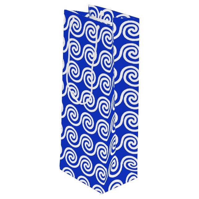 Sacola Para Vinho Azul Padrão de Ondas Chave Meander Grego (Verso inclinado)