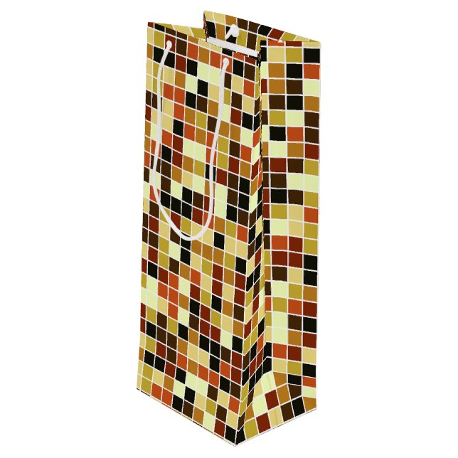 Sacola Para Vinho Azulejos de Piscina, Azulejos Mosaico Marrom, Padr (Verso inclinado)