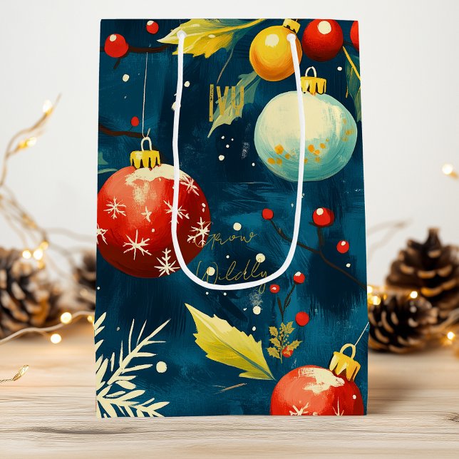 Sacola Para Vinho Bag de presente de feriado de ornamento azul e ver (Criador carregado)